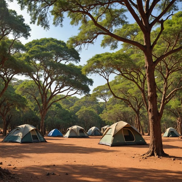 Quels sont les équipements nécessaires pour un camping en région de savane pendant la saison sèche?